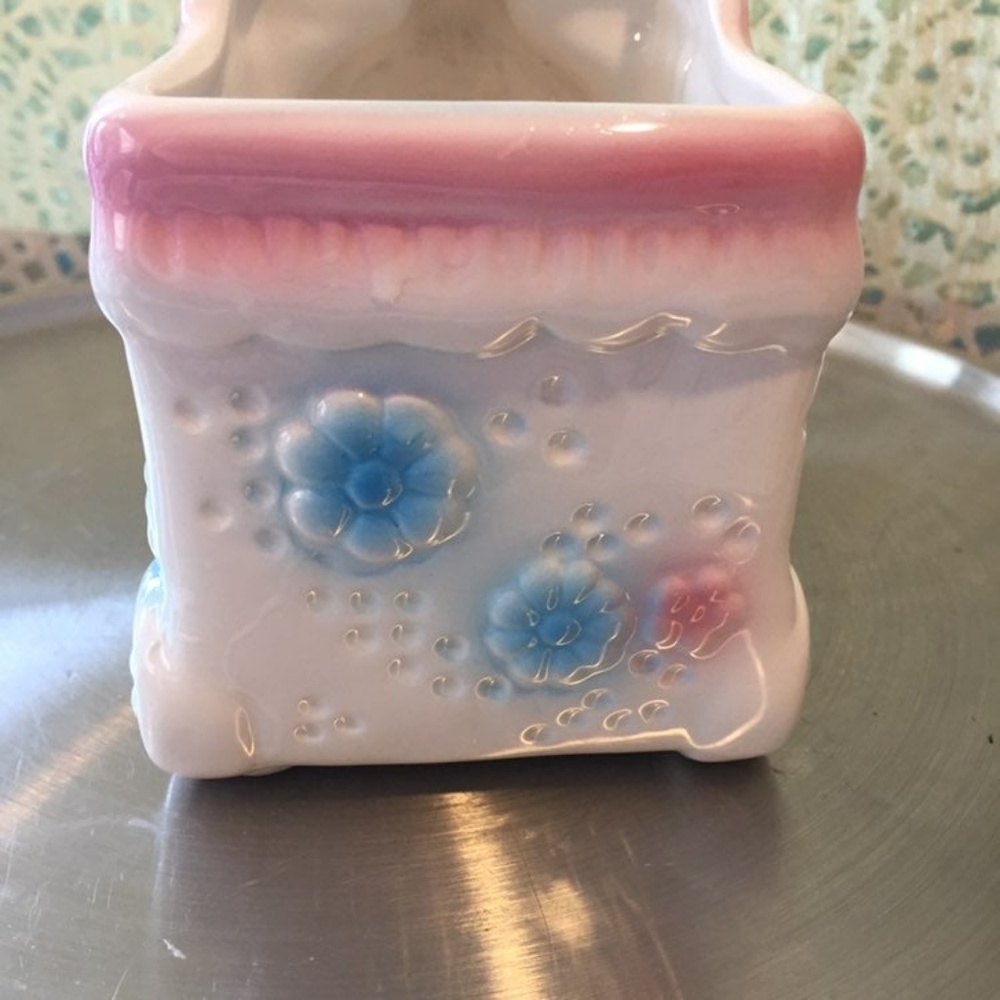 Vintage Ceramic Train Planter Teddy Bear Baby pink blue white - Picture 4 of 6
